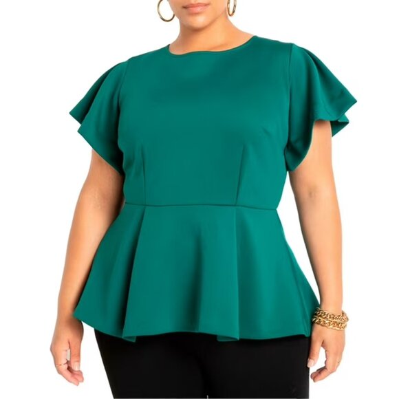 Plus Size Eloquii Green Peplum Blouse - Picture 1 of 6